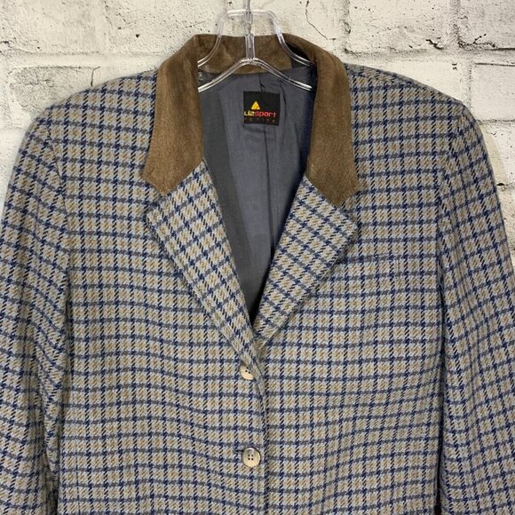 Vintage Lizsport Wool Blend Plaid Tweed Blazer - Picture 2 of 15